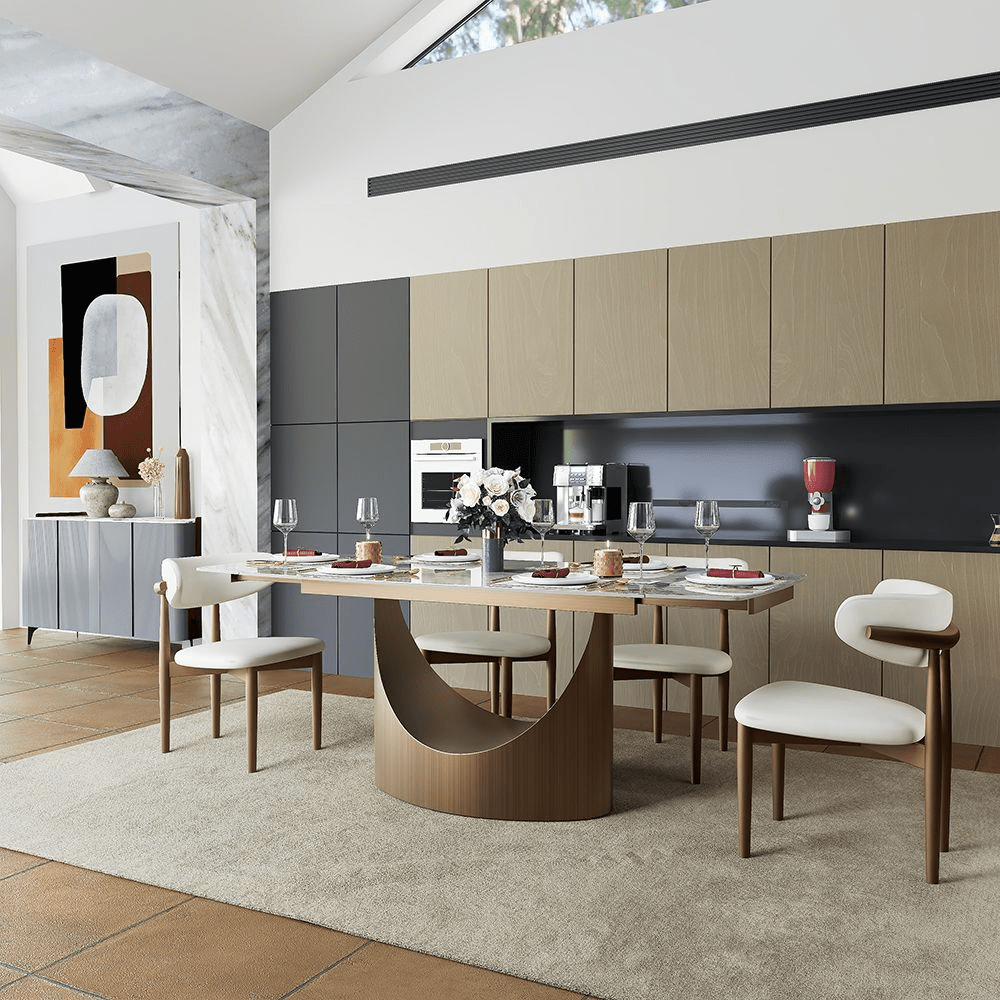 Hobart Extendable Glossy Sintered Stone Rectangular Dining Table - Exclusivia