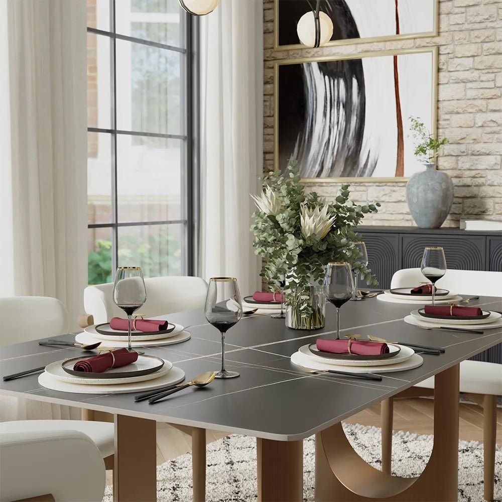 Hobart Glossy Sintered Stone Dining Table - Exclusivia