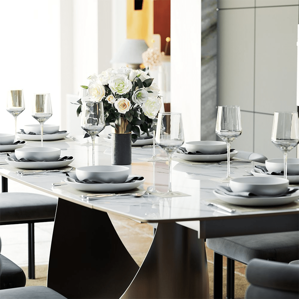 Hobart Pandora Gloss Sintered Stone Extendable Dining Table - Exclusivia