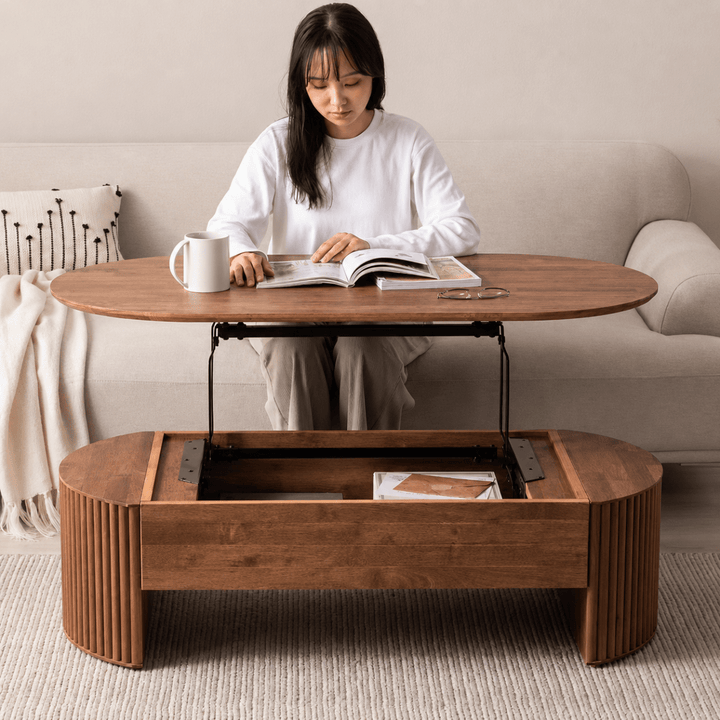 Hoshi Japandi Solid Wood Lift Coffee Table - Exclusivia