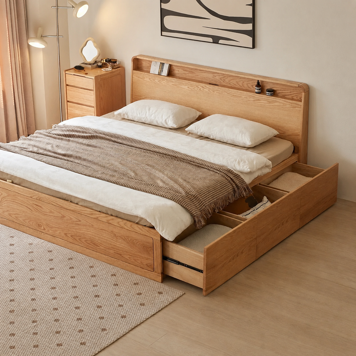 Luna Storage Wood Bed