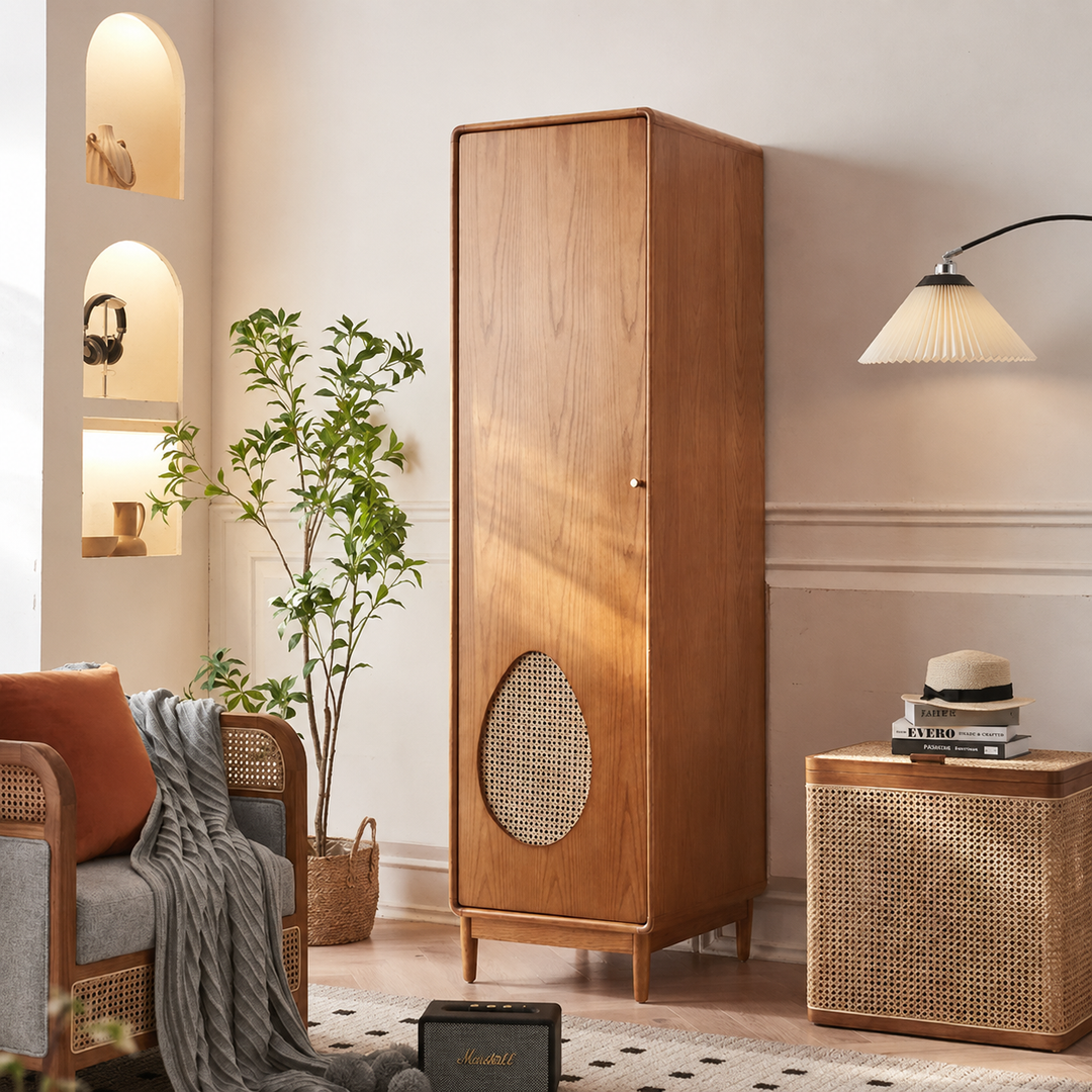 Flora Solid Wood Rattan Wardrobe