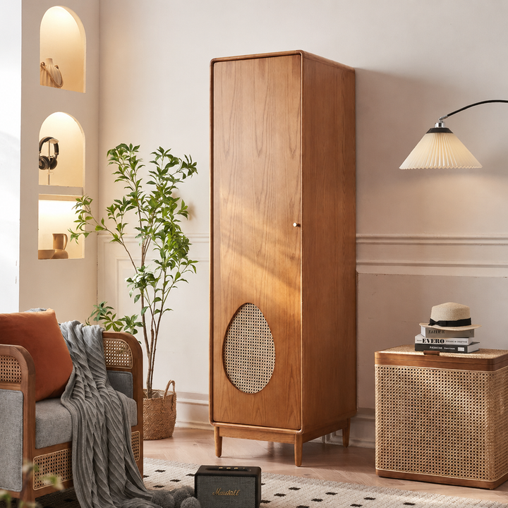 Flora Solid Wood Rattan Wardrobe