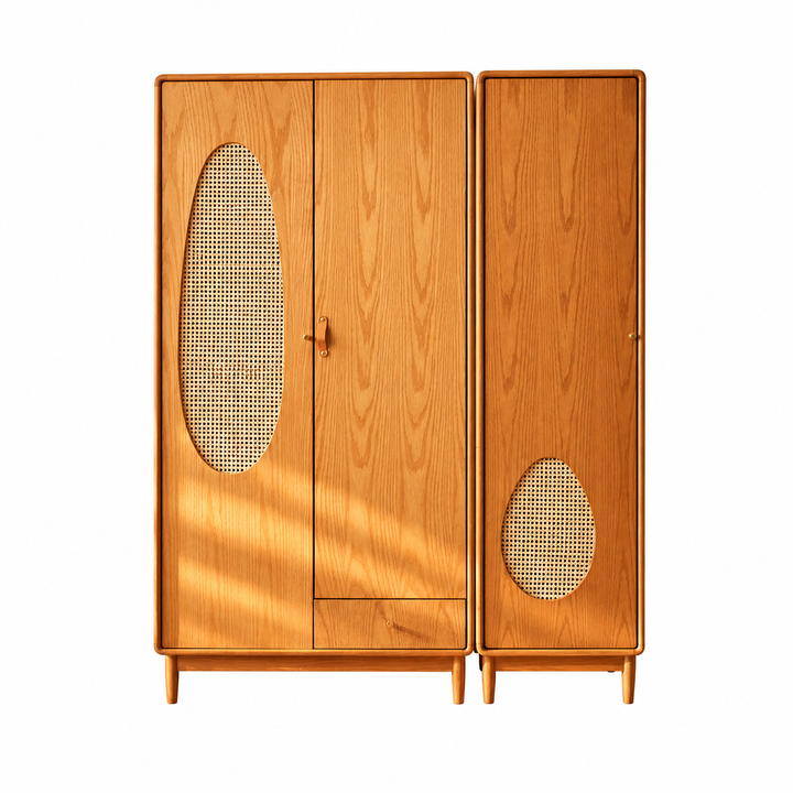 Flora Solid Wood Rattan Wardrobe
