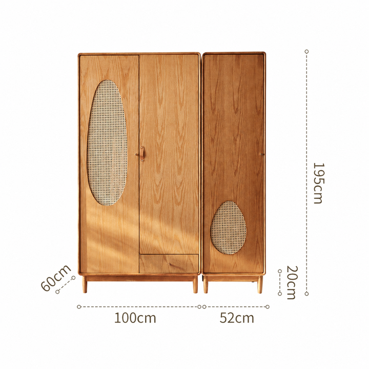 Flora Solid Wood Rattan Wardrobe