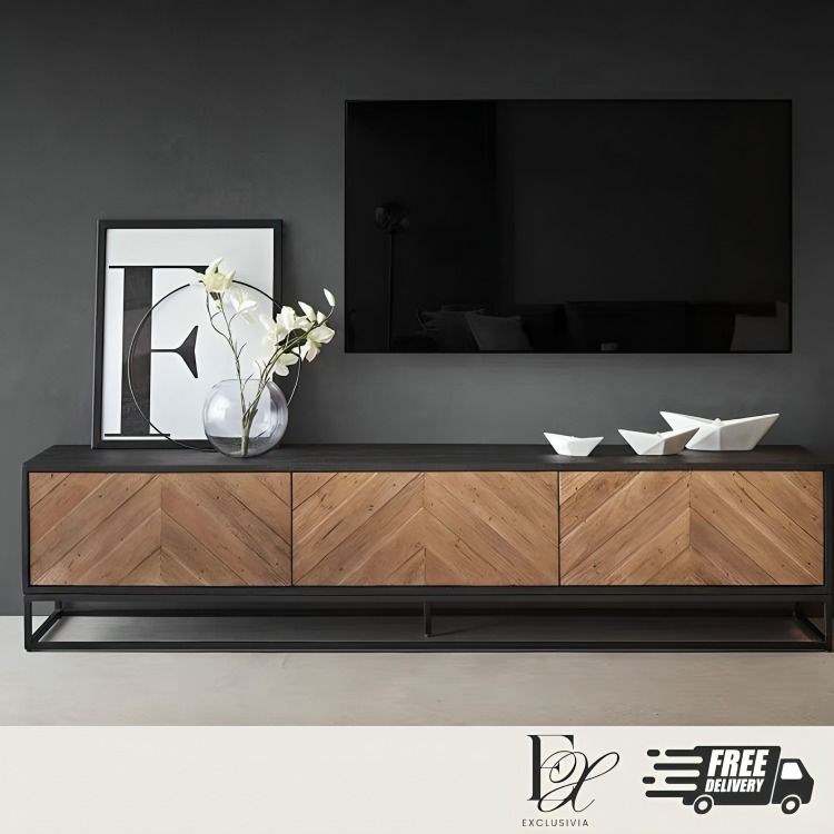 KRUKA Industrial Solid Wood TV Console – Exclusivia