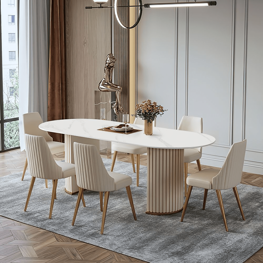 Lira – Oval White Glossy Sintered Stone Dining Table - Exclusivia