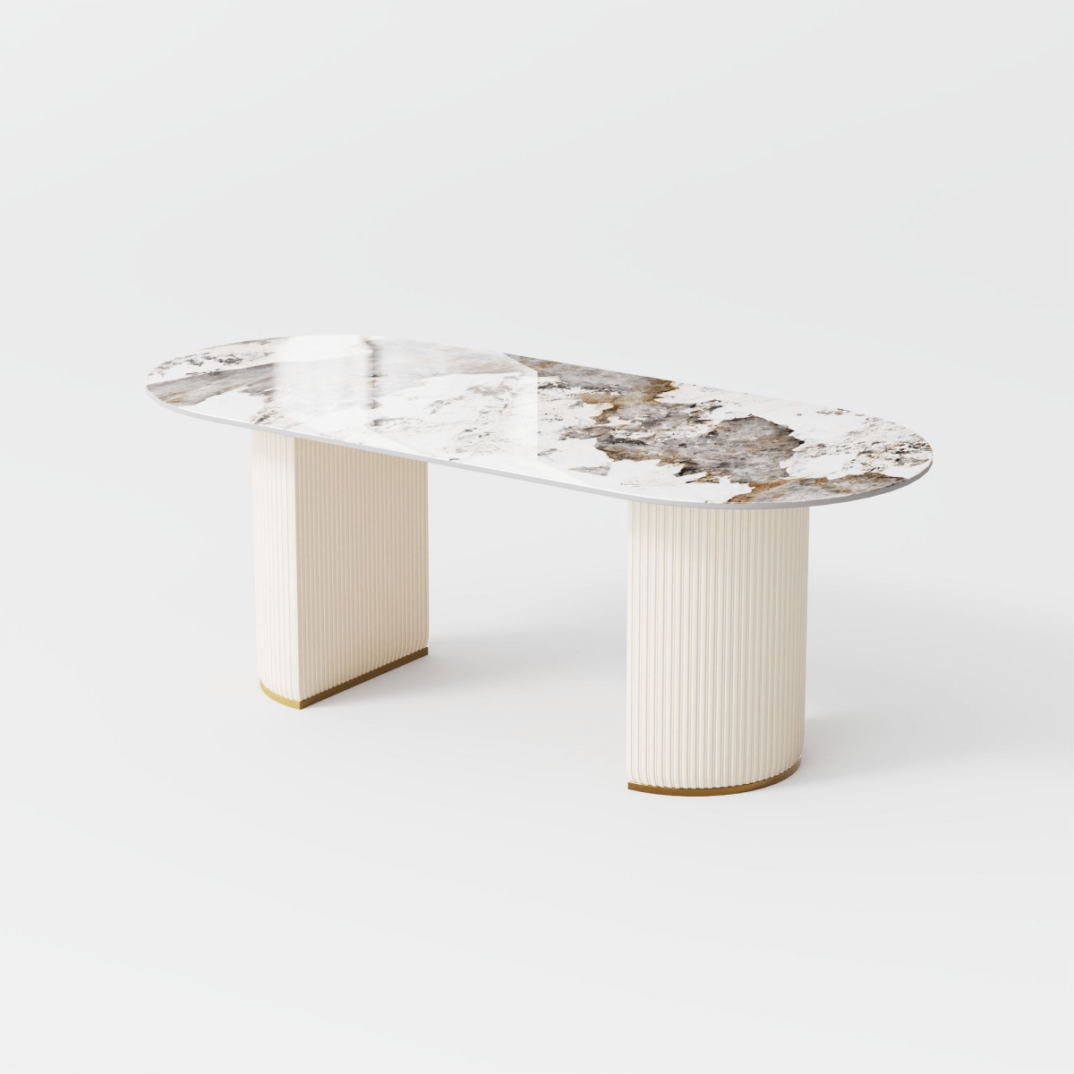 Lira – Oval White Glossy Sintered Stone Dining Table - Exclusivia