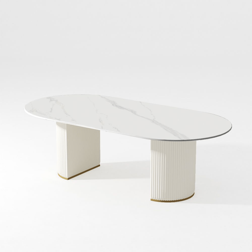 Lira – Oval White Glossy Sintered Stone Dining Table - Exclusivia