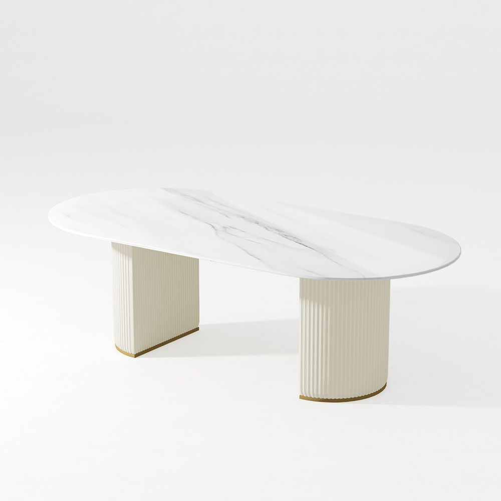 Lira – Oval White Glossy Sintered Stone Dining Table - Exclusivia