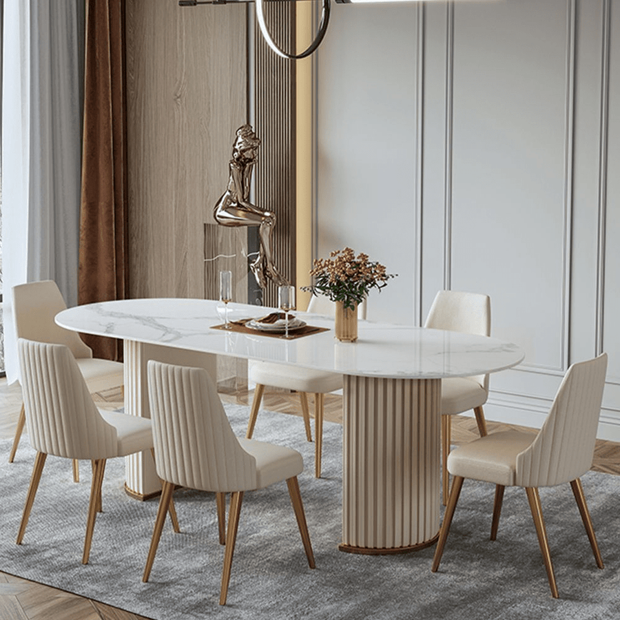 Lira – Oval White Glossy Sintered Stone Dining Table - Exclusivia