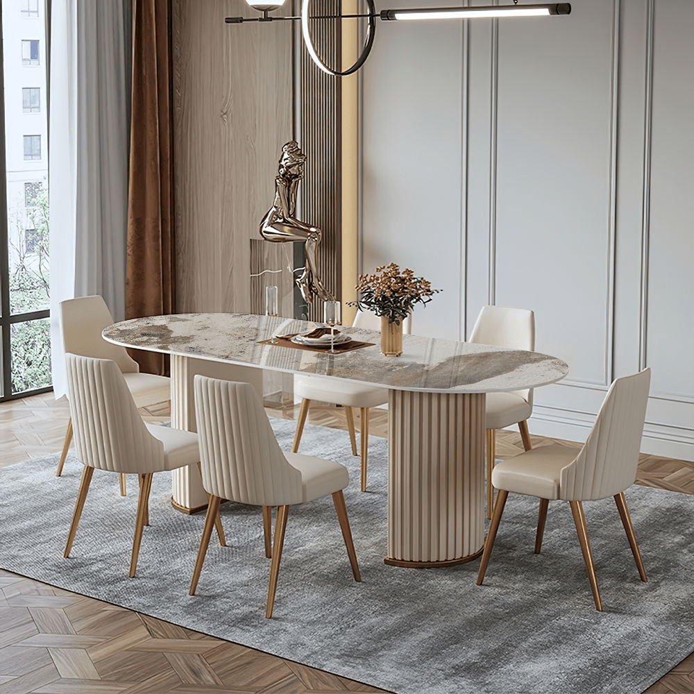 Lira – Oval White Glossy Sintered Stone Dining Table - Exclusivia