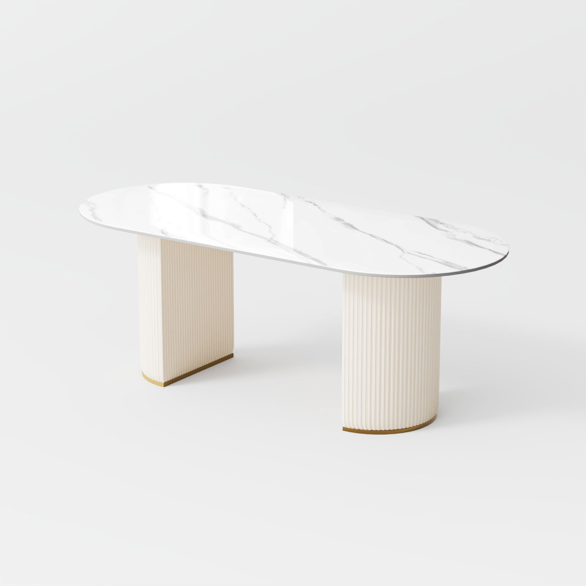 Lira – Oval White Glossy Sintered Stone Dining Table - Exclusivia