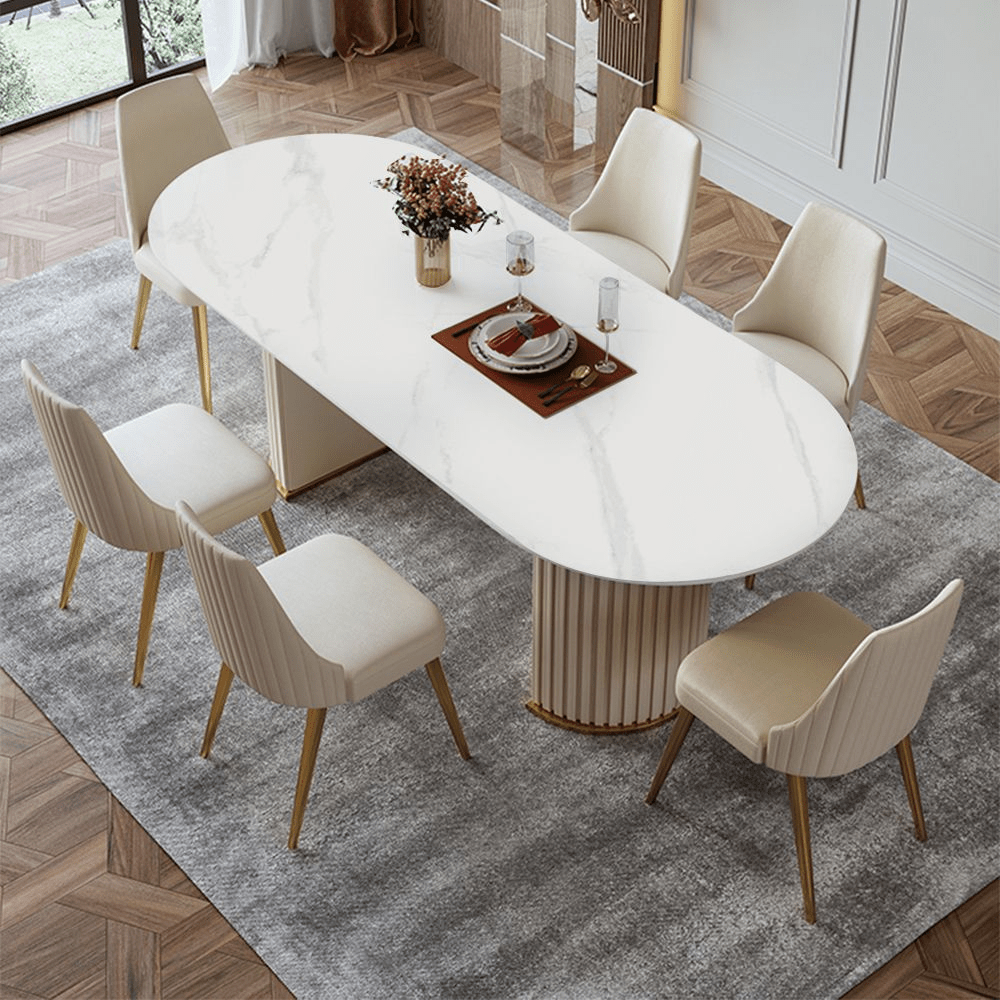 Lira – Oval White Glossy Sintered Stone Dining Table - Exclusivia