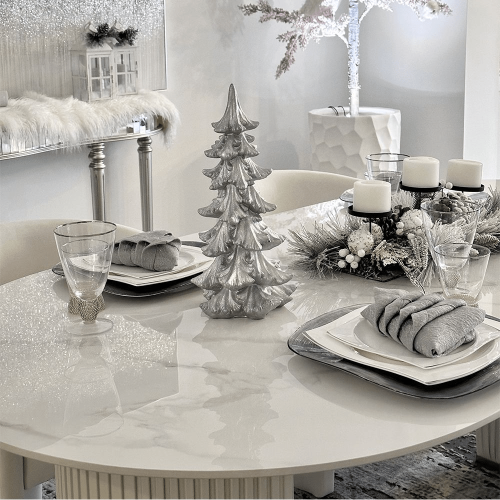 Lira – Oval White Glossy Sintered Stone Dining Table - Exclusivia