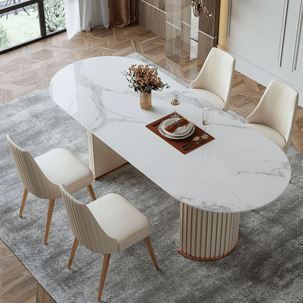 Lira – Oval White Glossy Sintered Stone Dining Table - Exclusivia