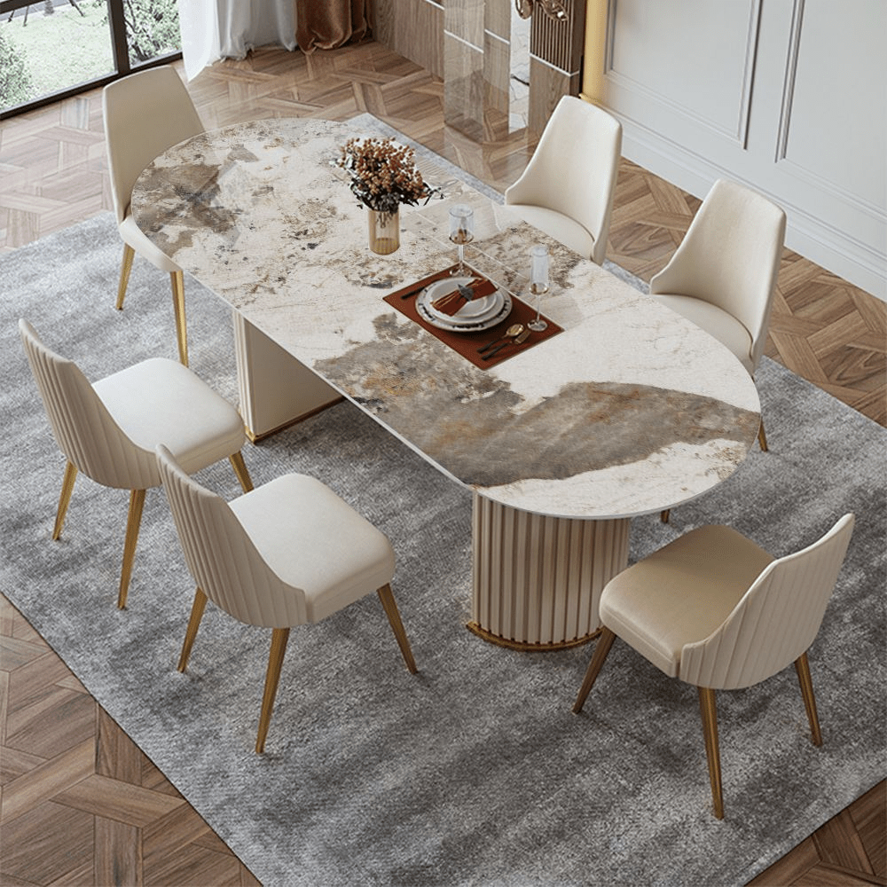 Lira – Oval White Glossy Sintered Stone Dining Table - Exclusivia