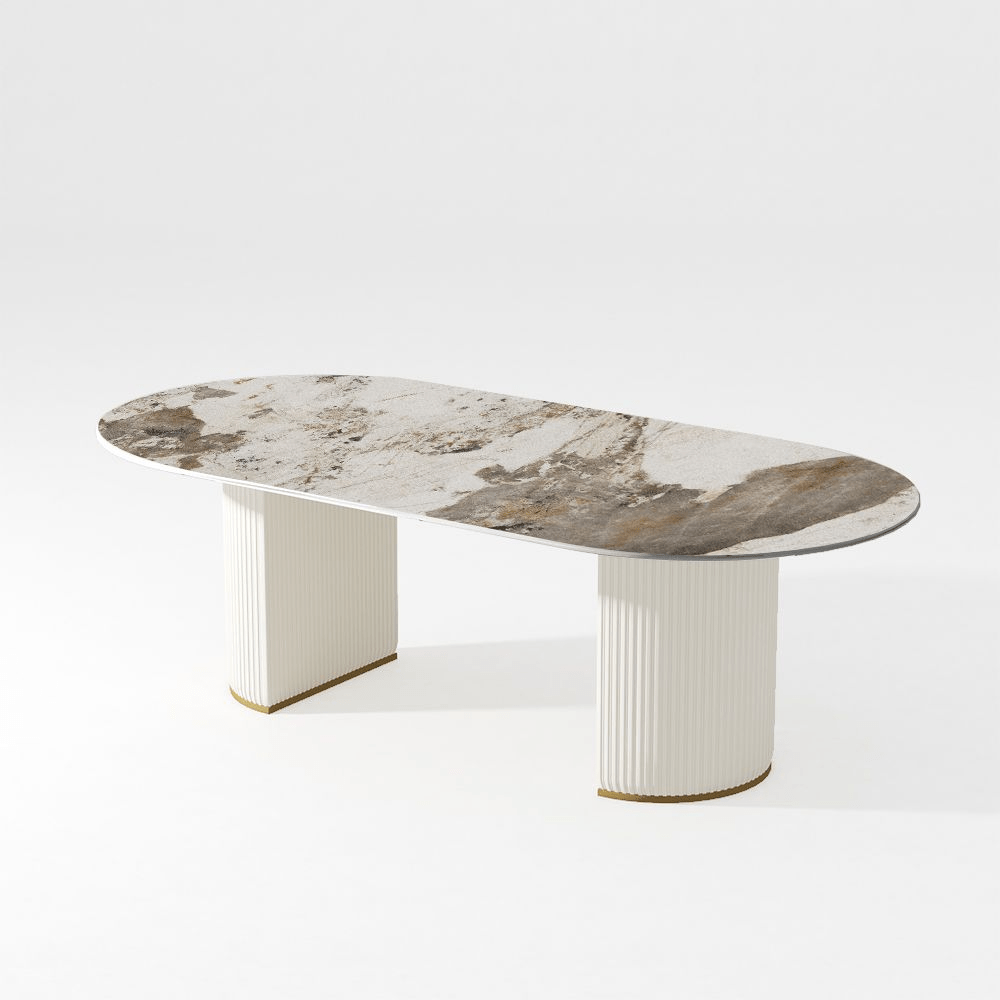 Lira – Oval White Glossy Sintered Stone Dining Table - Exclusivia