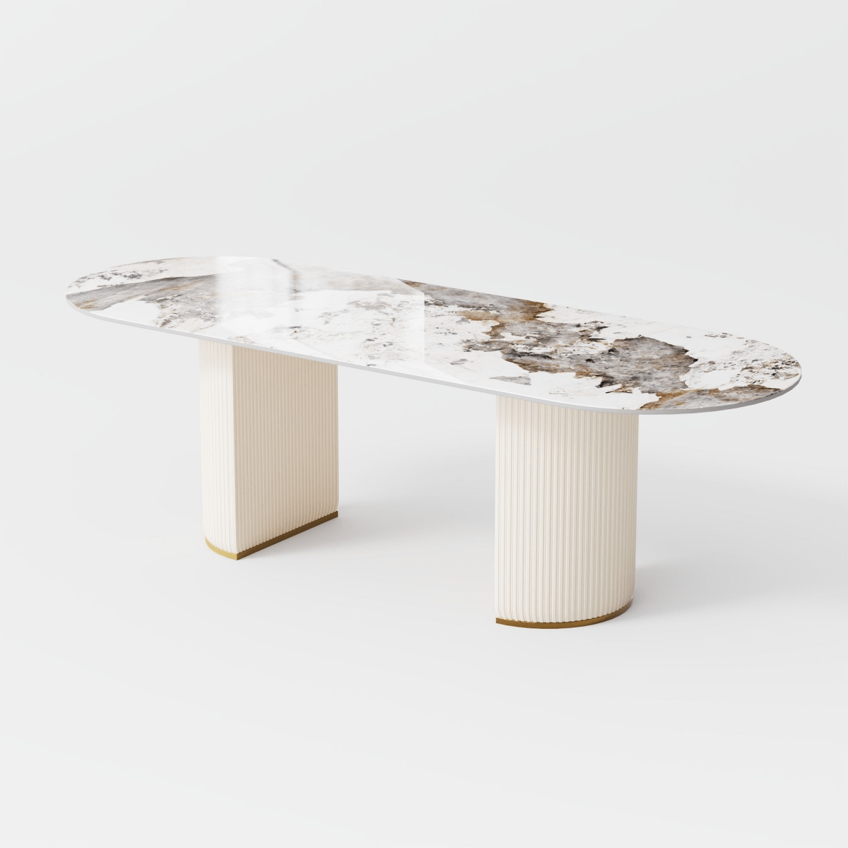 Lira – Oval White Glossy Sintered Stone Dining Table - Exclusivia