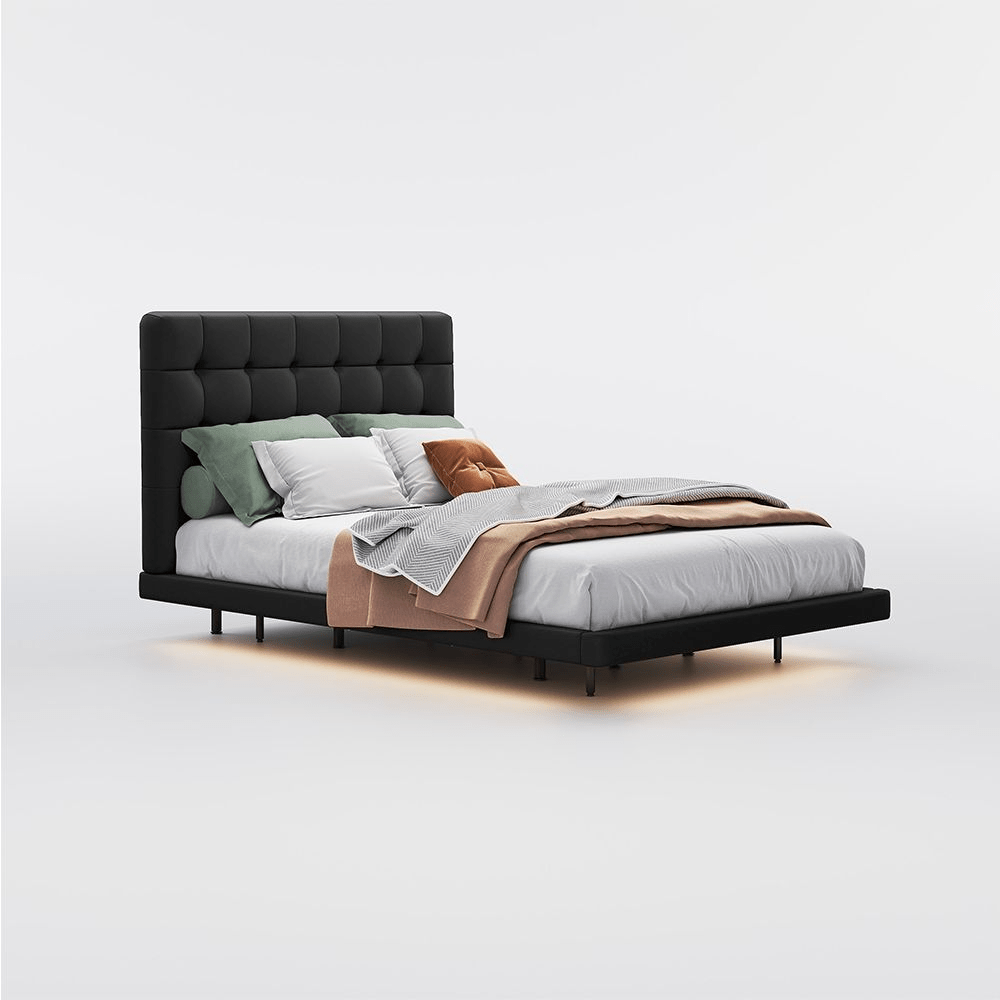 Lumo 156 cm Waffle Leather Floating Bed with Smart Lighting - Exclusivia