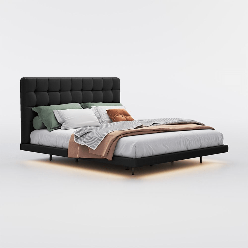 Lumo 156 cm Waffle Leather Floating Bed with Smart Lighting - Exclusivia