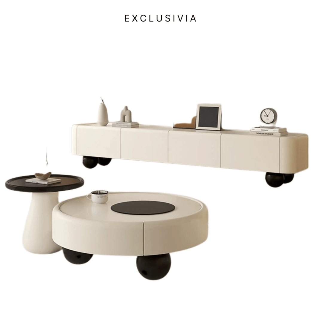 MAISON Cream Retro TV Console & Coffee Table Set - Exclusivia