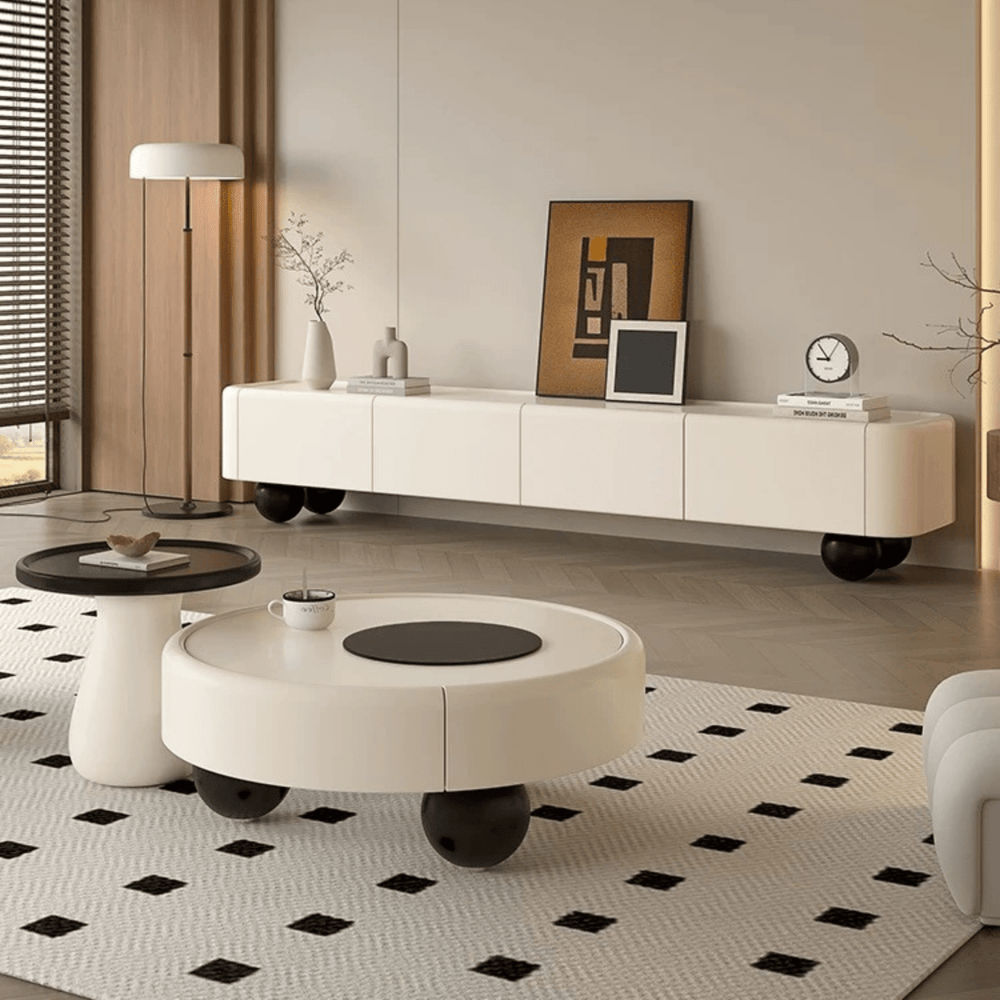 MAISON Cream Retro TV Console & Coffee Table Set - Exclusivia