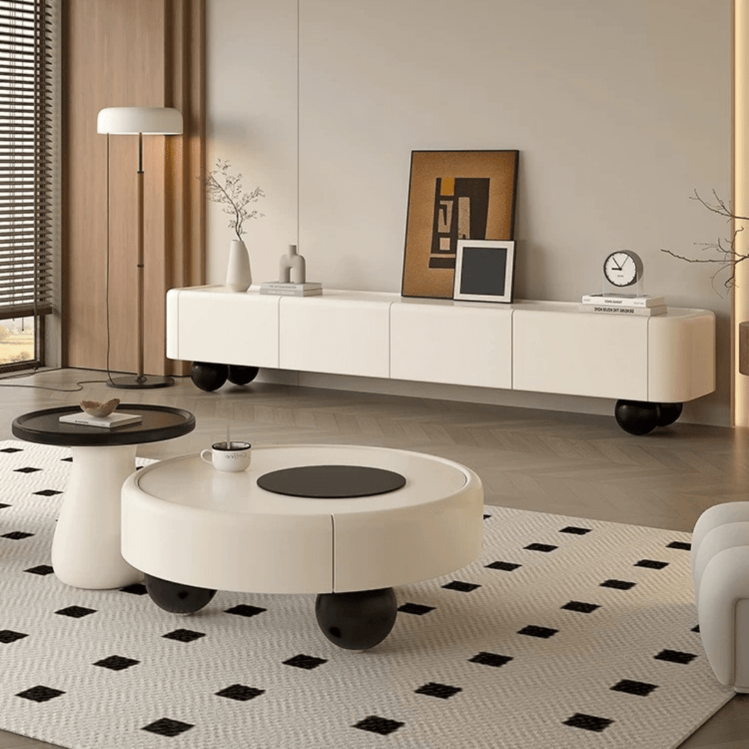 MAISON Cream Retro TV Console & Coffee Table Set - Exclusivia