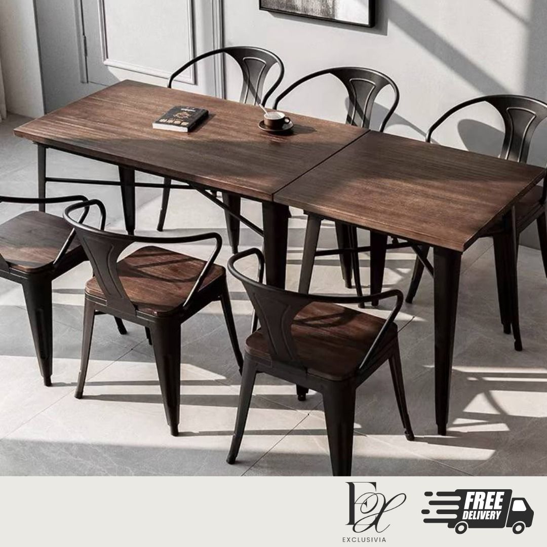 MATTA Industrial Solid Wood Dining Table - Exclusivia