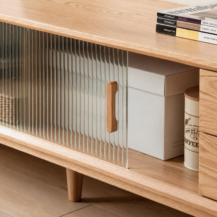 Mossura Oak Wood Glass TV Console - Exclusivia
