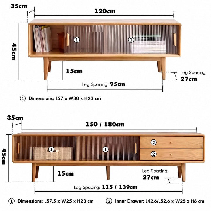 Mossura Oak Wood Glass TV Console - Exclusivia