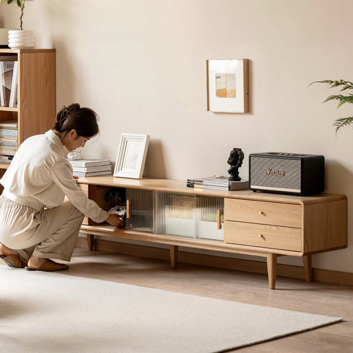 Mossura Oak Wood Glass TV Console - Exclusivia