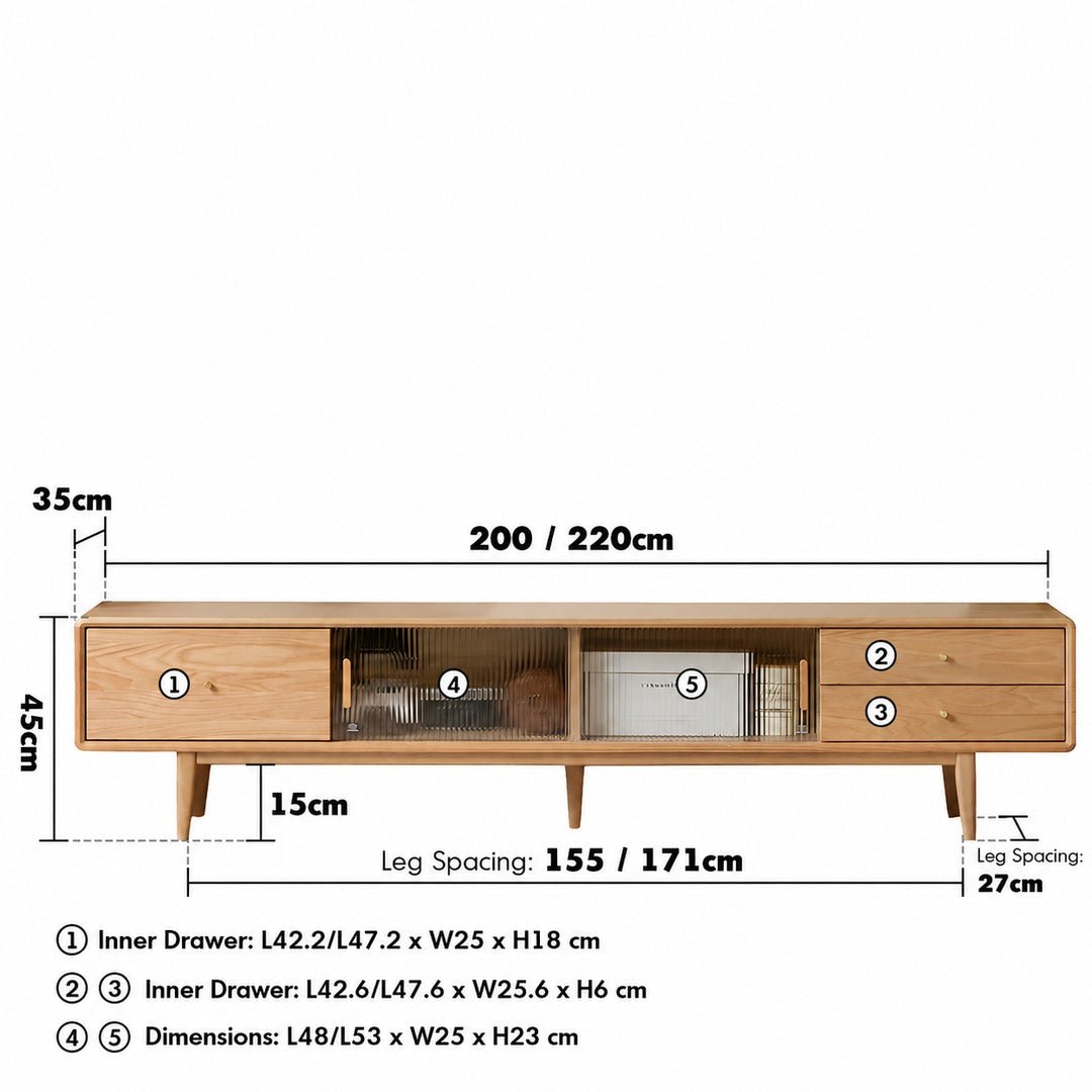 Mossura Oak Wood Glass TV Console - Exclusivia