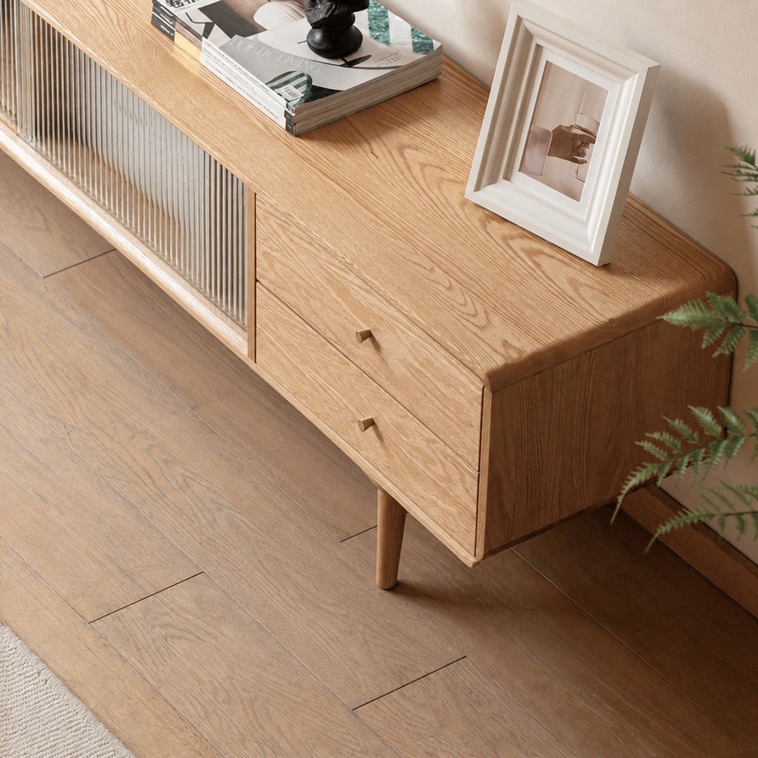 Mossura Oak Wood Glass TV Console - Exclusivia