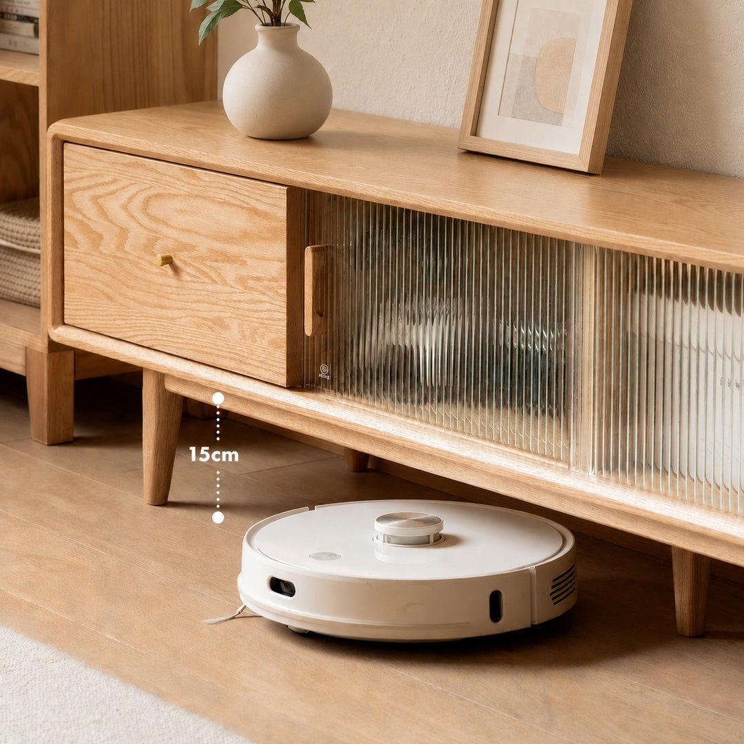 Mossura Oak Wood Glass TV Console - Exclusivia
