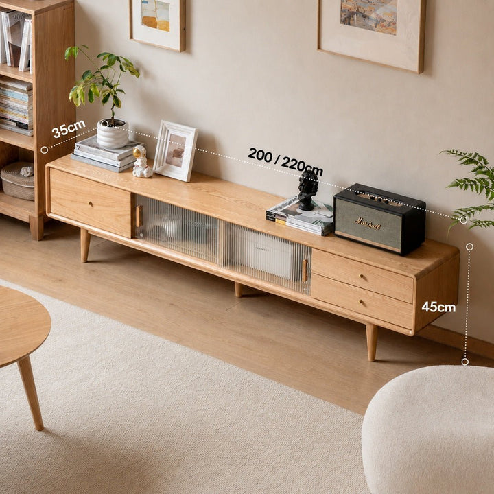 Mossura Oak Wood Glass TV Console - Exclusivia