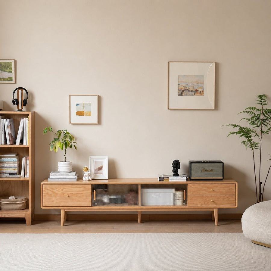 Mossura Oak Wood Glass TV Console - Exclusivia
