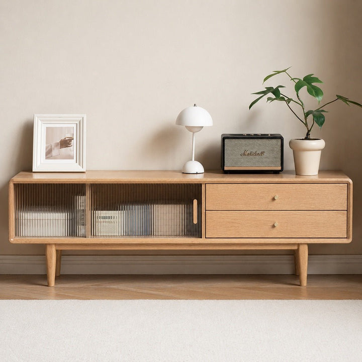 Mossura Oak Wood Glass TV Console - Exclusivia