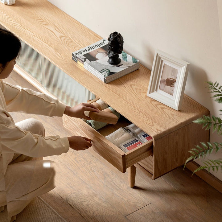 Mossura Oak Wood Glass TV Console - Exclusivia