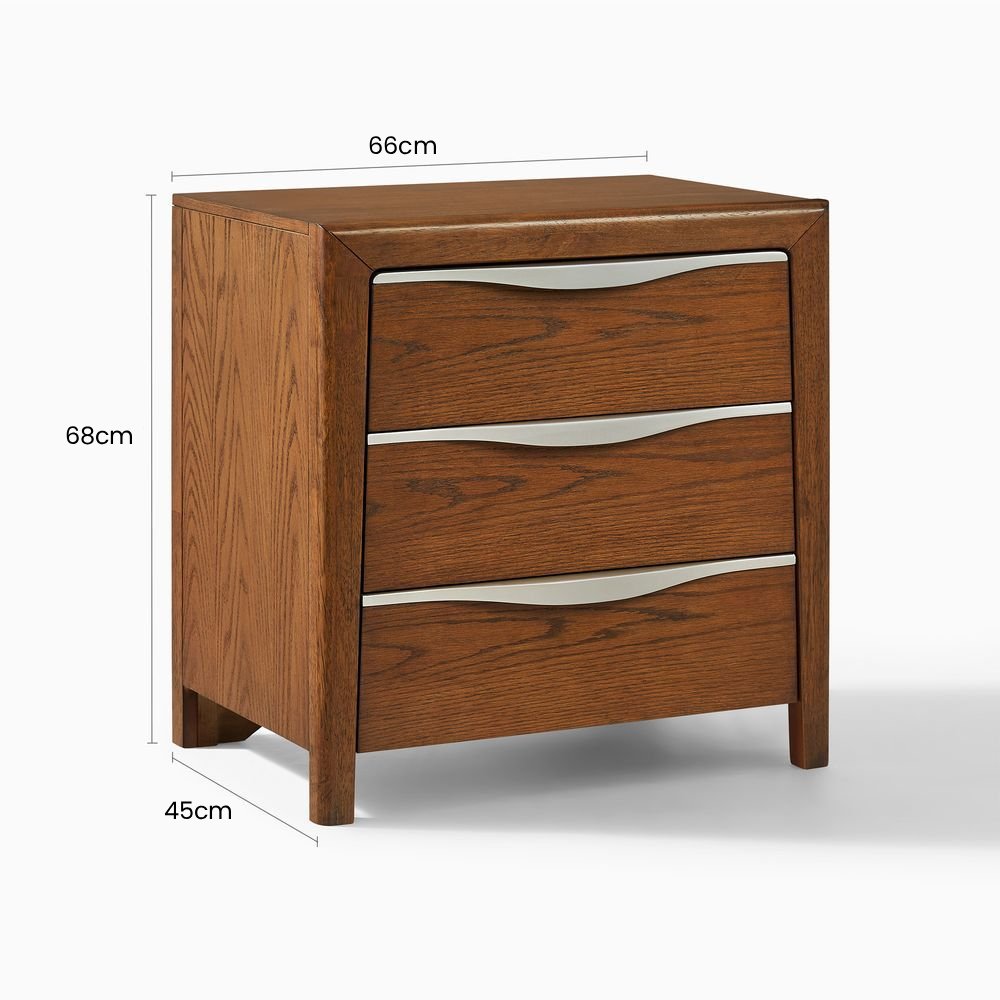 Nils 3 - Drawer Nightstand, 66 cm - Exclusivia