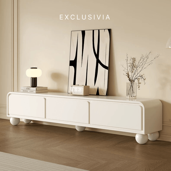 NOVA Cream Lacquer TV Console & Coffee Table Set - Exclusivia