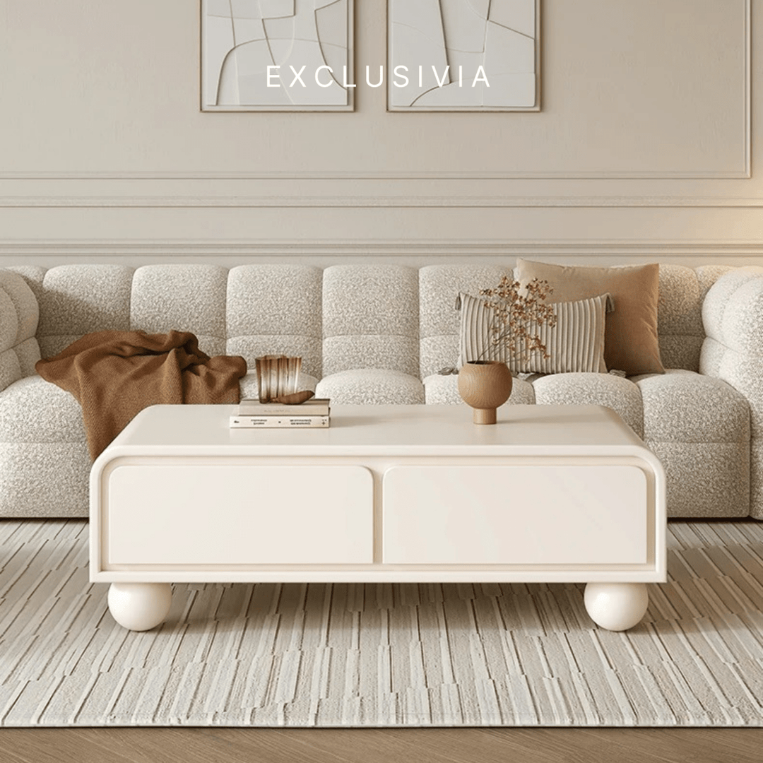 NOVA Cream Lacquer TV Console & Coffee Table Set - Exclusivia