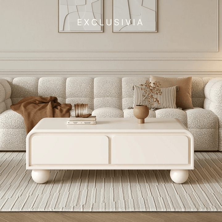 NOVA Cream Lacquer TV Console & Coffee Table Set - Exclusivia