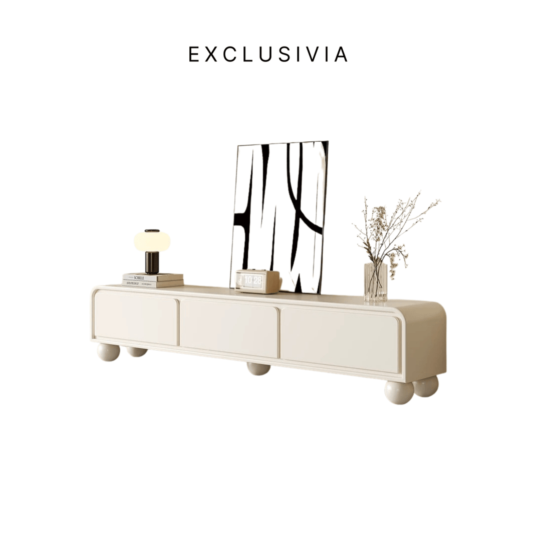 NOVA Cream Lacquer TV Console & Coffee Table Set - Exclusivia