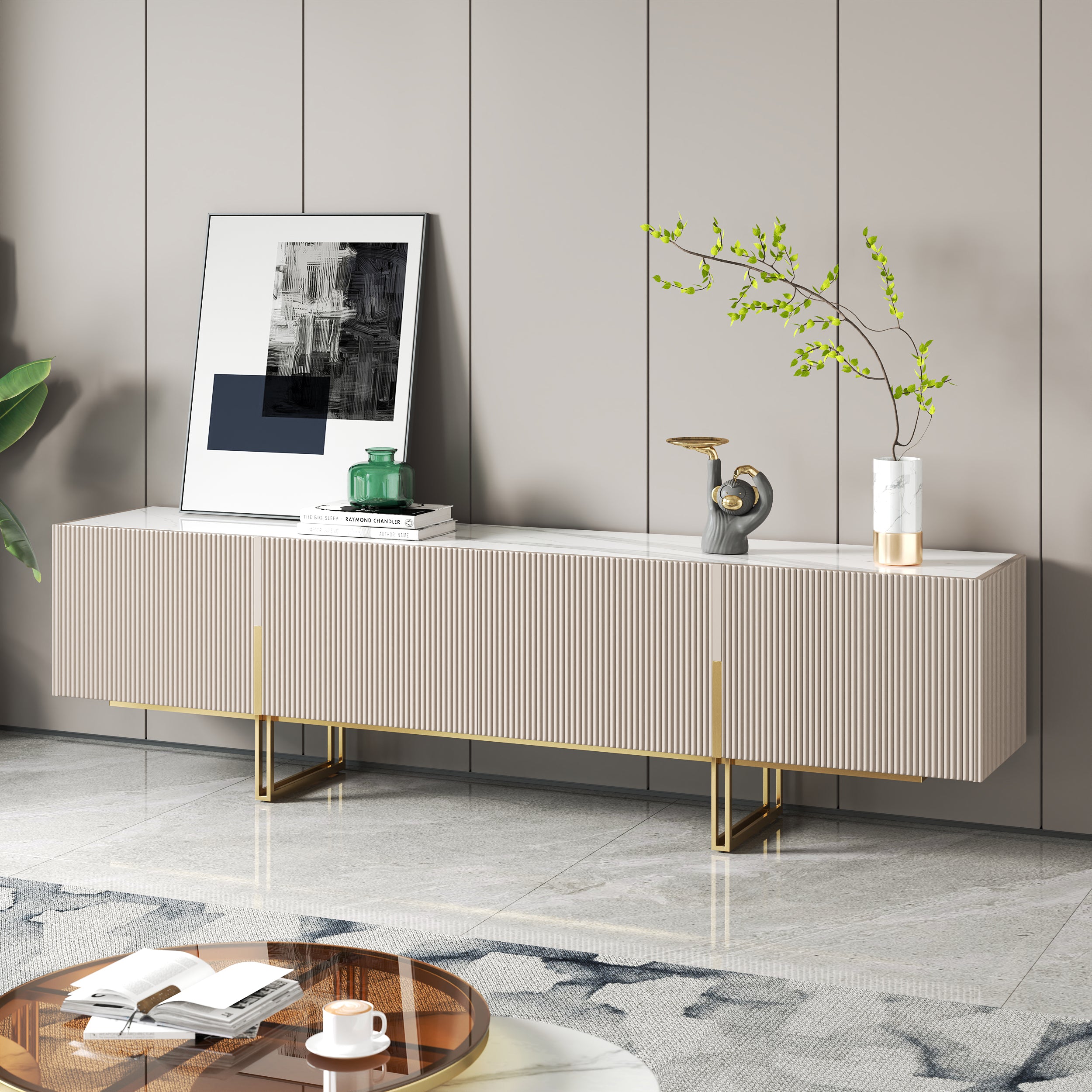 Auro Sintered Stone Fluted TV Console