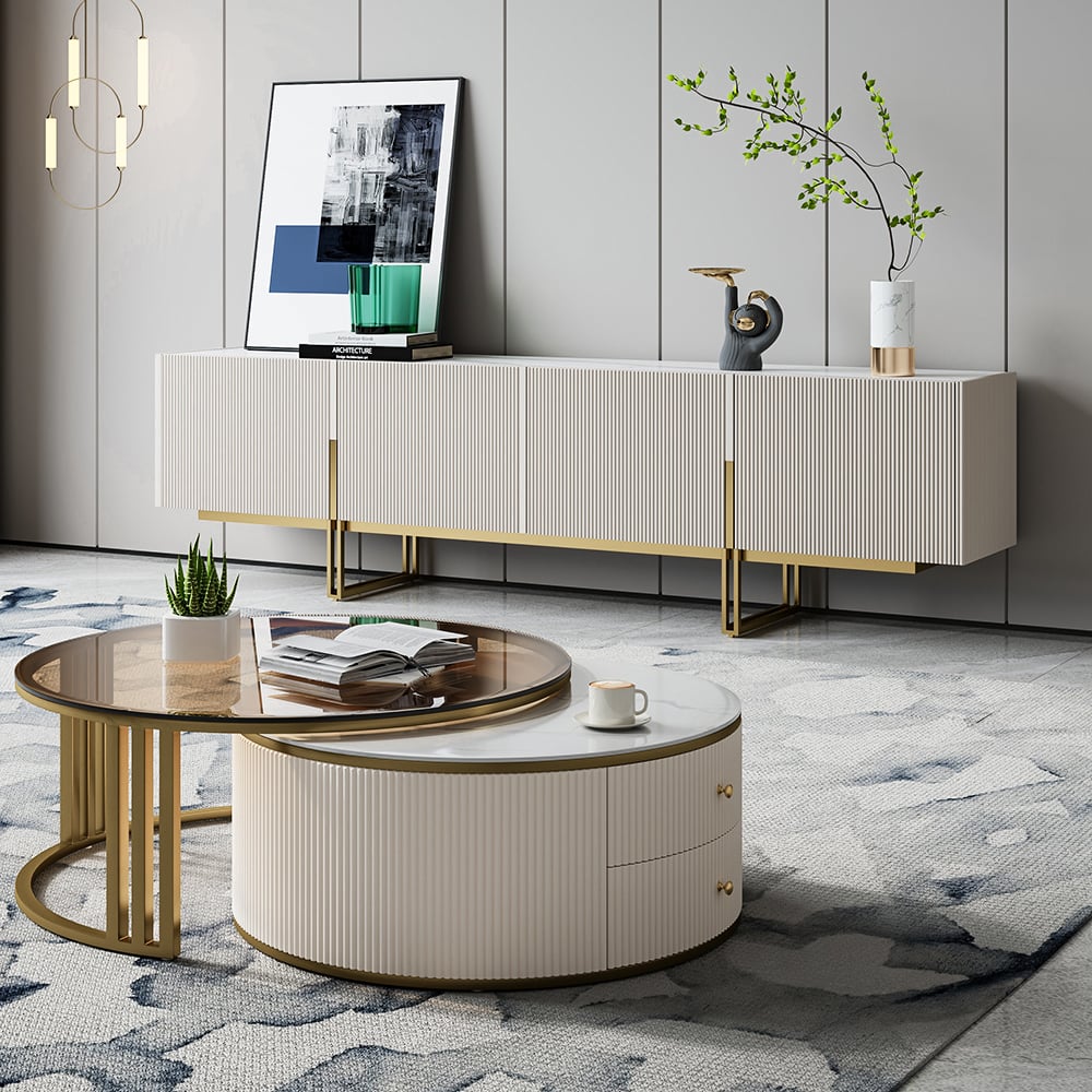 Auro Sintered Stone Fluted TV Console - Exclusivia