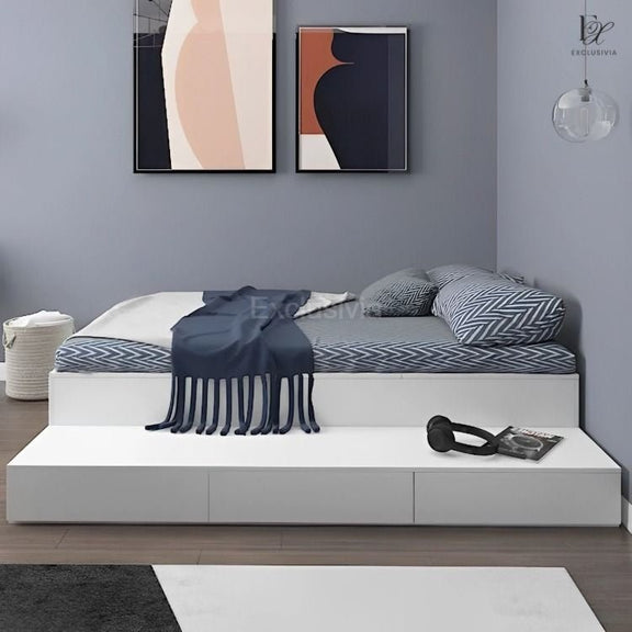 OKAZAKI Platform Storage Bed, drawers, Cupboard, Cabinet - Exclusivia