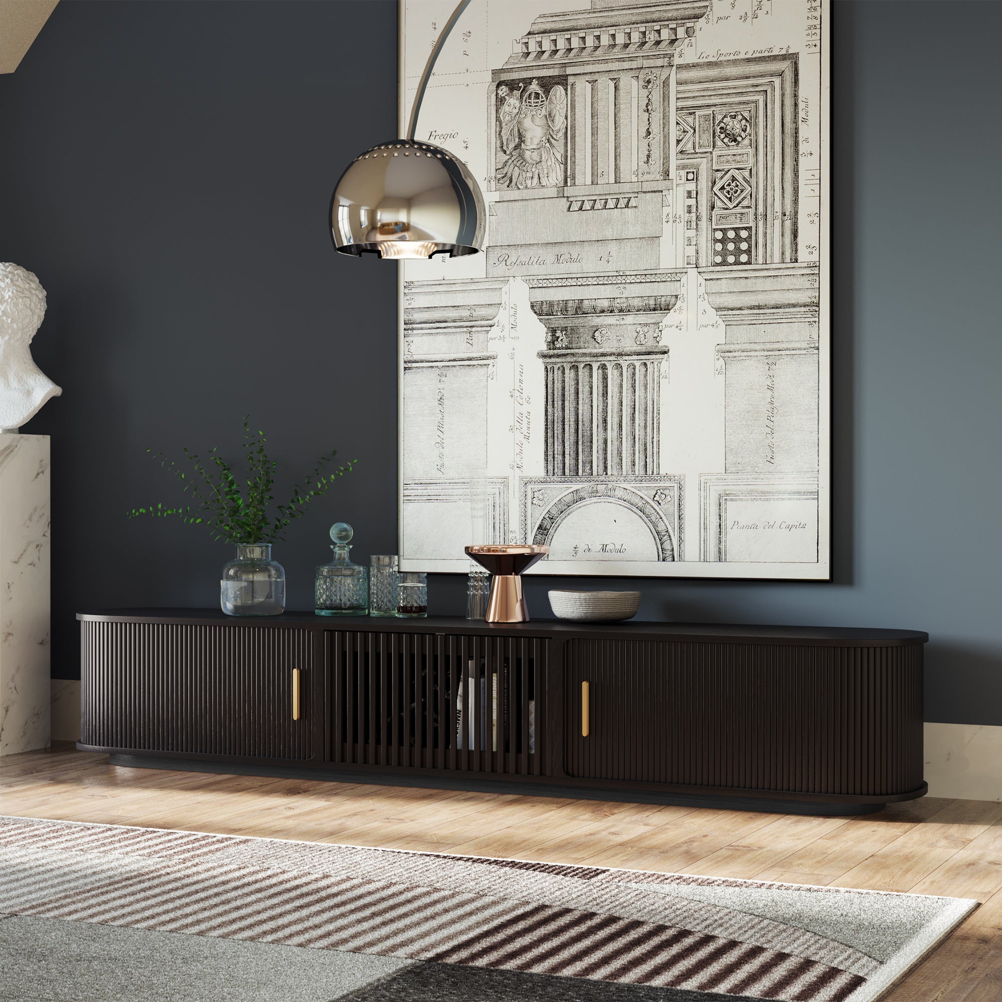 Solvra Mid-Century Tambour Door TV Stand