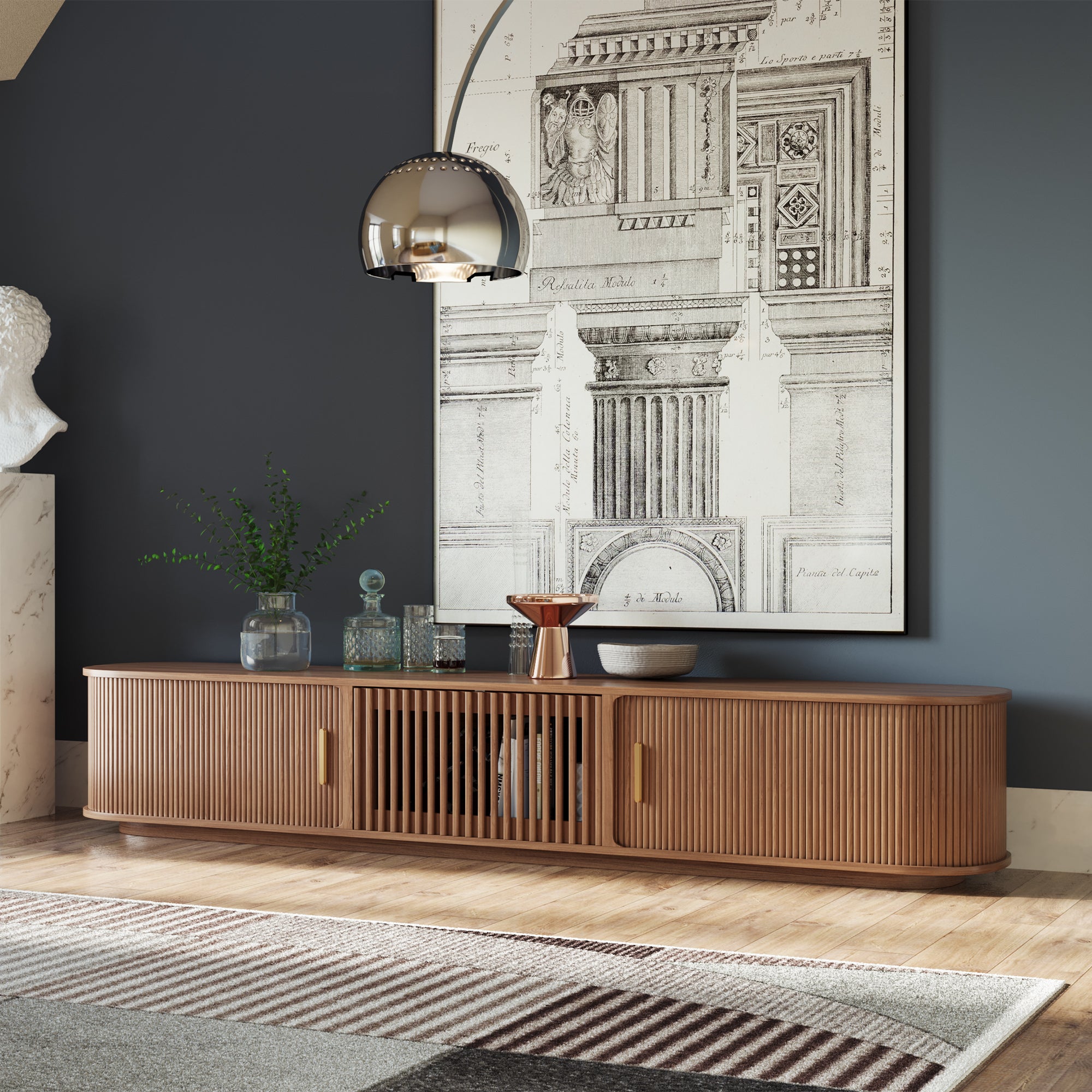 Solvra Mid-Century Tambour Door TV Stand