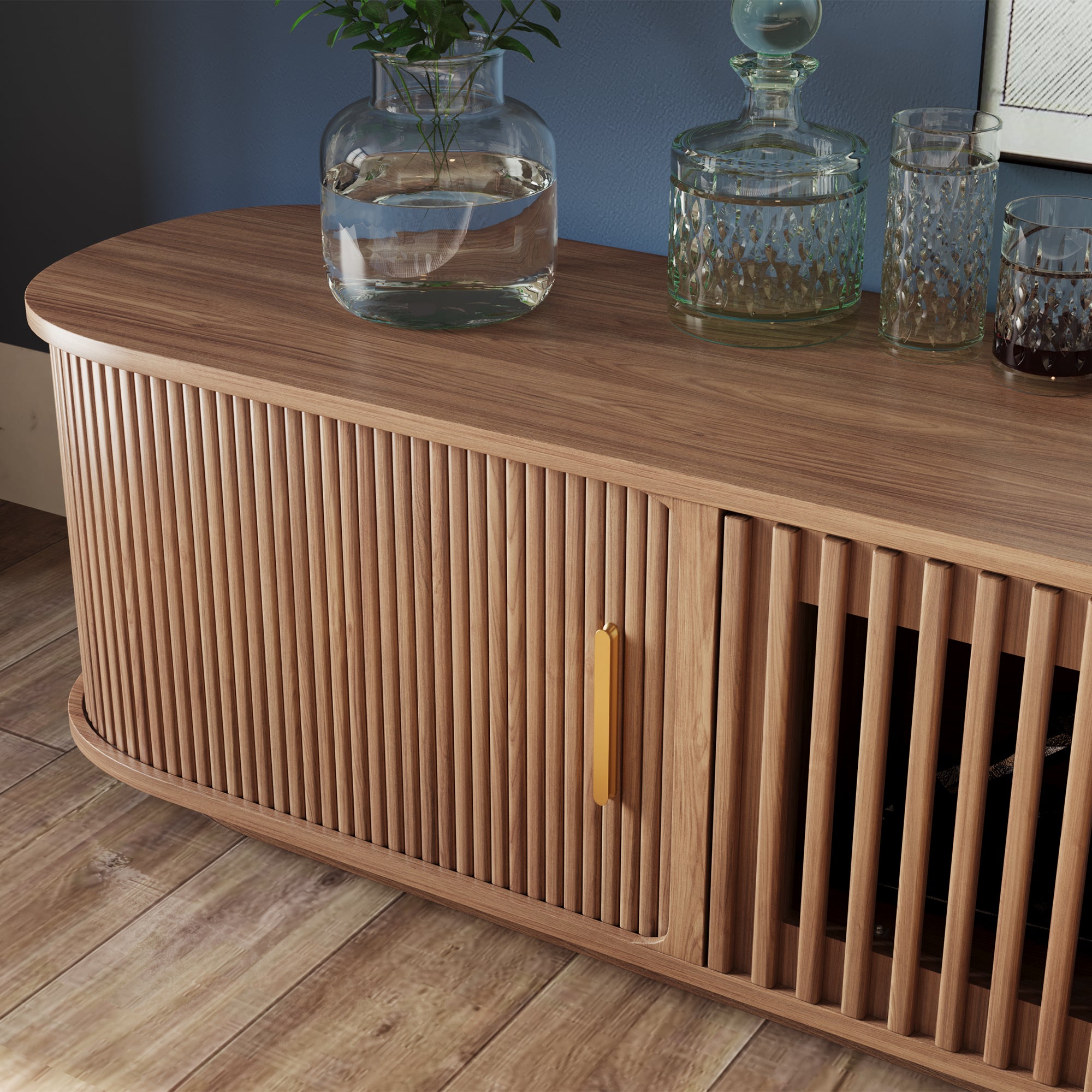 Solvra Mid-Century Tambour Door TV Stand